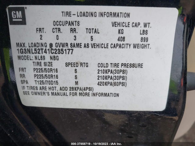 2001 OLDSMOBILE ALERO GL4 VIN: 1G3NL52T41C235177