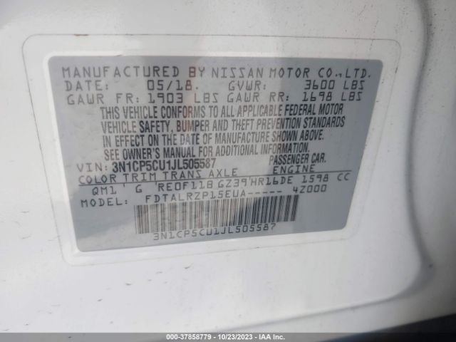 3N1CP5CU1JL505587 Nissan KICKS S