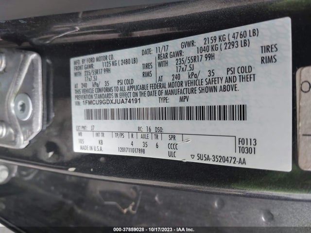 Ford ESCAPE SE 2018 1FMCU9GDXJUA74191 Image 9