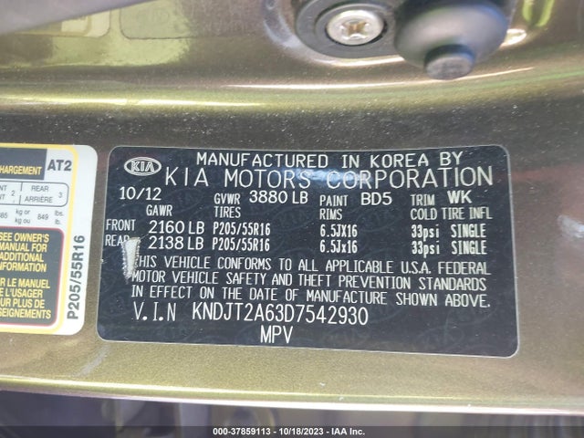 2013 KIA SOUL VIN: KNDJT2A63D7542930