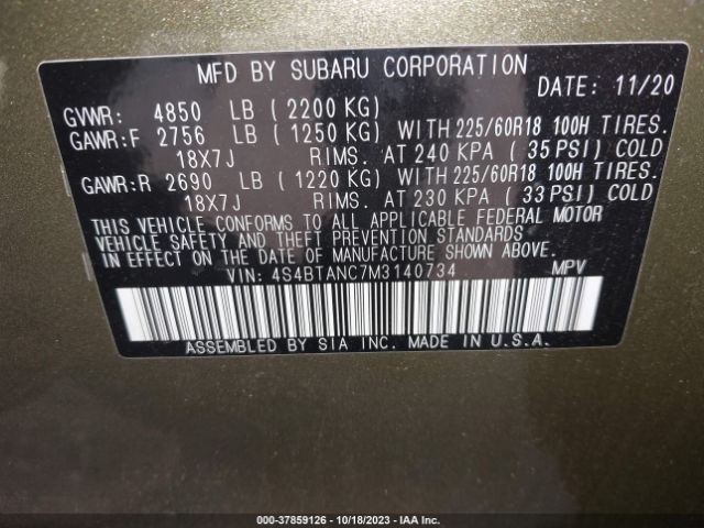 4S4BTANC7M3140734 Subaru Outback Limited