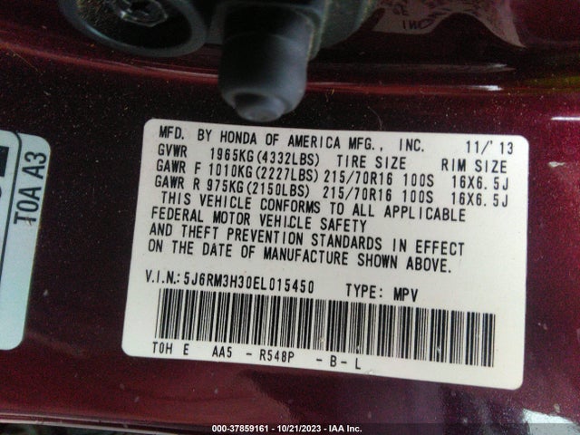 2014 HONDA CR-V LX VIN: 5J6RM3H30EL015450