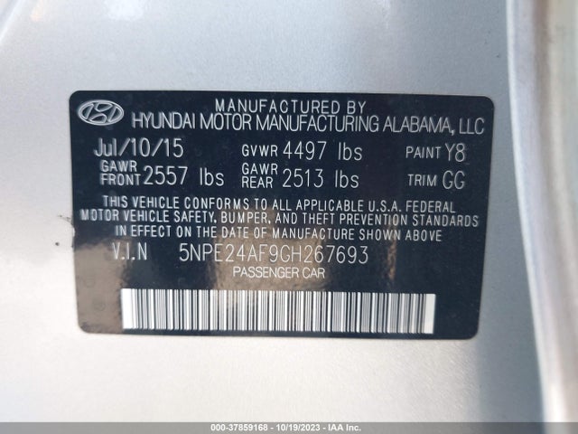 2016 HYUNDAI SONATA 2.4L SE VIN: 5NPE24AF9GH267693