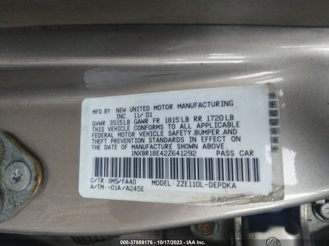 2002 TOYOTA COROLLA 1NXBR18E42Z641292 Photo 8