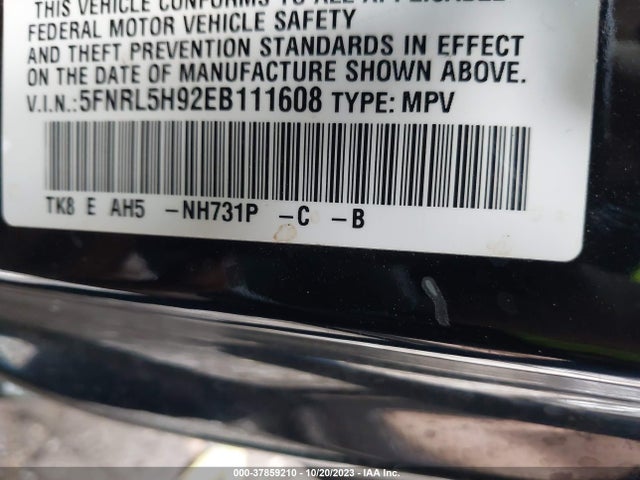 2014 HONDA ODYSSEY TOURING/TOURING ELITE VIN: 5FNRL5H92EB111608