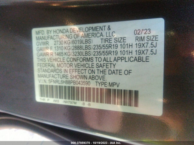 Honda Odyssey Touring 2023 5FNRL6H88PB043590 Image 9