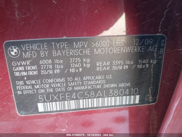 2010 BMW X5 30I VIN: 5UXFE4C58AL380410