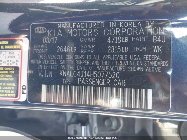 2017 KIA CADENZA PREMIUM VIN: KNALC4J14H5077520