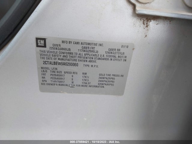 2010 GMC TERRAIN SLE-1 VIN: 2CTALBEW9A6293060