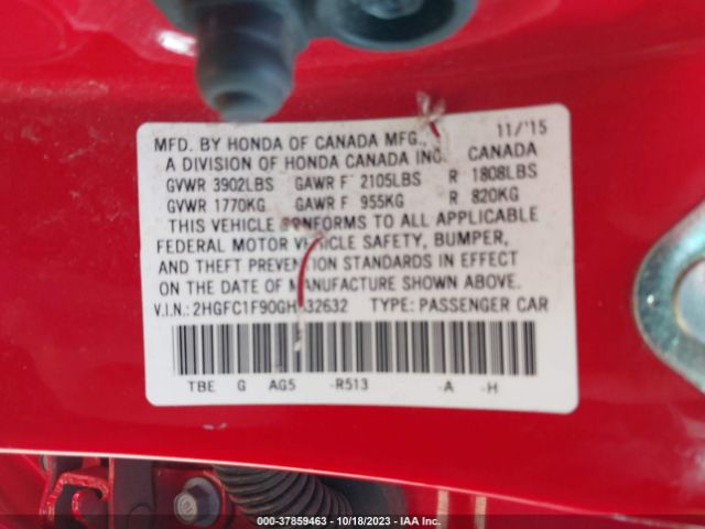 2HGFC1F90GH632632 Honda Civic Sedan Touring