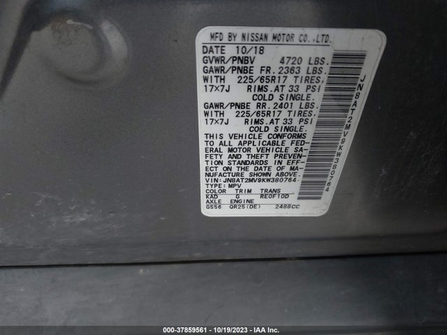Nissan ROGUE SV 2019 JN8AT2MV9KW380764 Image 9