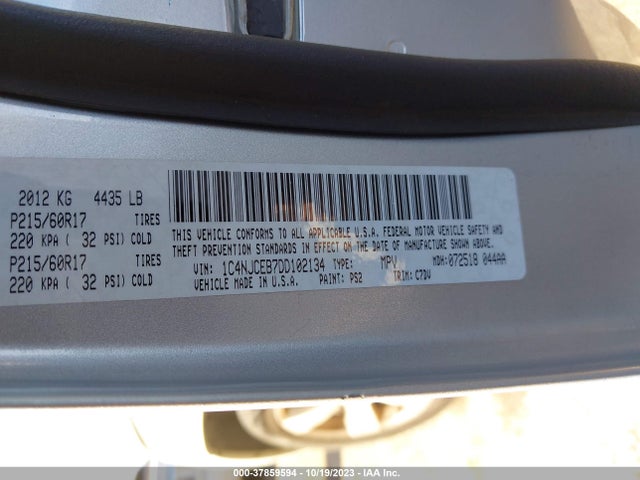 2013 JEEP COMPASS LATITUDE VIN: 1C4NJCEB7DD102134