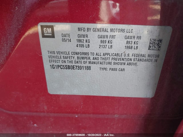 Chevrolet Cruze 1lt 2014 1G1PC5SB0E7391188 Image 9