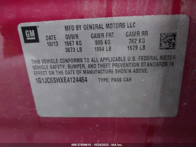 Chevrolet SONIC LT 2014 1G1JC6SHXE4124464 Image 9