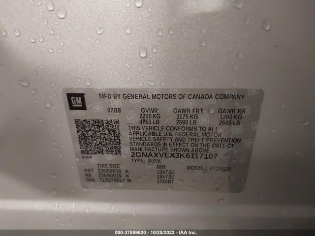 Chevrolet EQUINOX LT 2019 2GNAXVEX3K6117107 Image 9