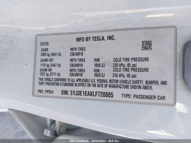 5YJ3E1EAXLF720885 Tesla Model 3 Standard Range