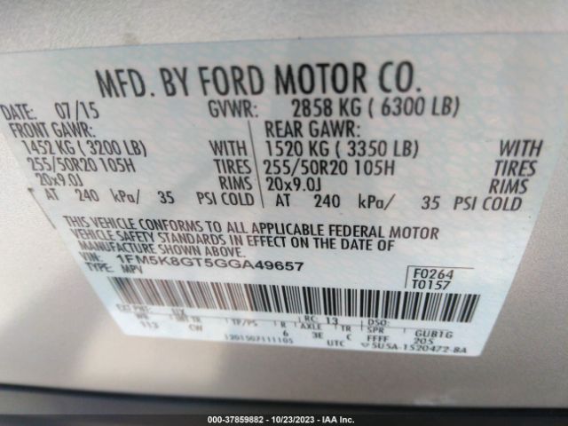 1FM5K8GT5GGA49657 Ford EXPLORER SPORT