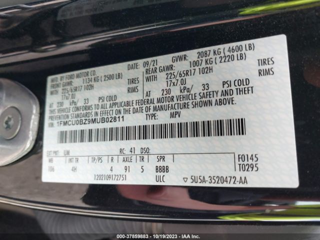 1FMCU0BZ9MUB02811 Ford Escape Se Hybrid