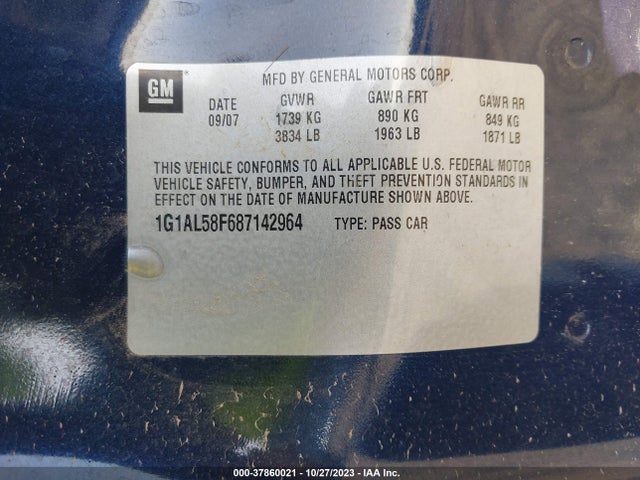 2008 CHEVROLET COBALT LT VIN: 1G1AL58F687142964