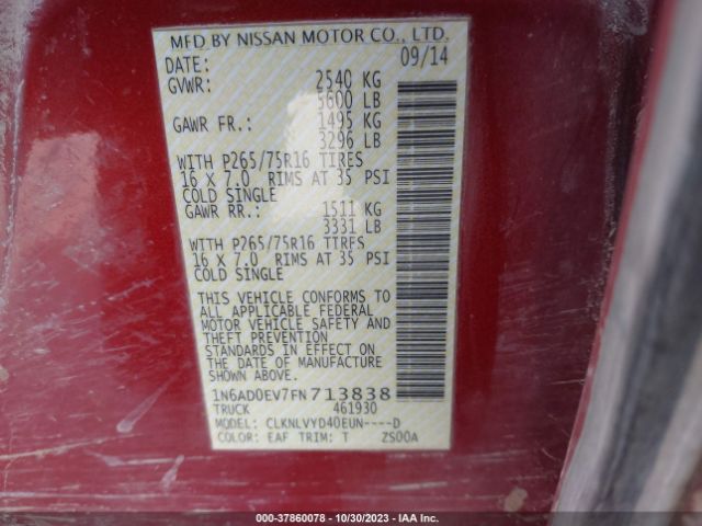 1N6AD0EV7FN713838 Nissan Frontier Pro-4x
