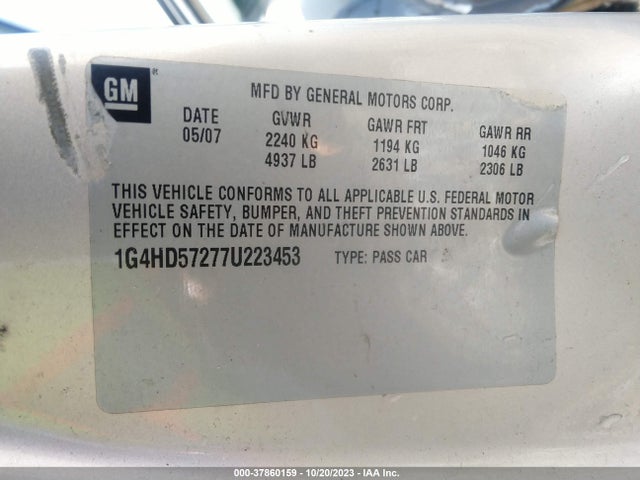 2007 BUICK LUCERNE V6 CXL VIN: 1G4HD57277U223453
