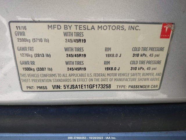 5YJSA1E11GF173258 Tesla Model S 70 Kwh