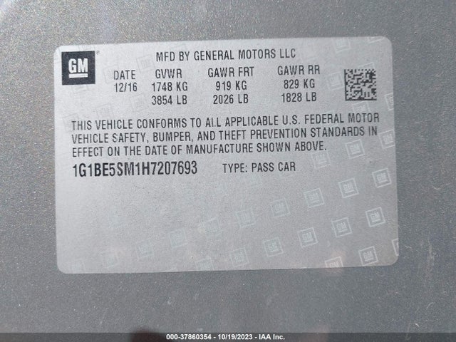 Chevrolet CRUZE LT 2017 1G1BE5SM1H7207693 Image 9