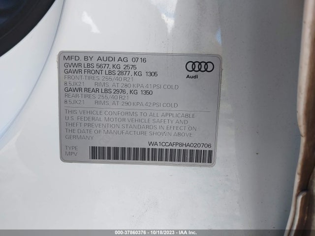 Audi Sq5 3.0t Premium Plus 2017 WA1CCAFP8HA020706 Image 9