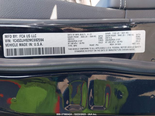 1C4SDJH92MC692594 Dodge Durango Srt Hellcat