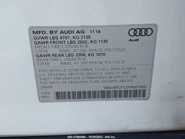 WA1BFCFS2FR007905 Audi Q3 2.0t Premium Plus
