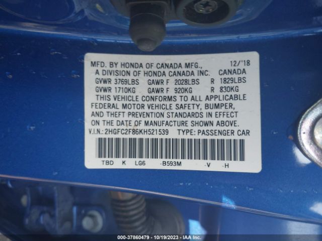2HGFC2F86KH521539 Honda Civic Sedan Sport