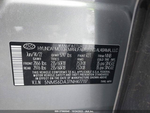 Hyundai Santa Fe Xrt 2022 5NMS6DAJ7NH477117 Image 9