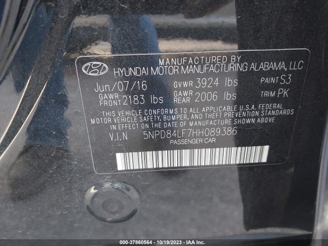 2017 HYUNDAI ELANTRA SE VIN: 5NPD84LF7HH089386