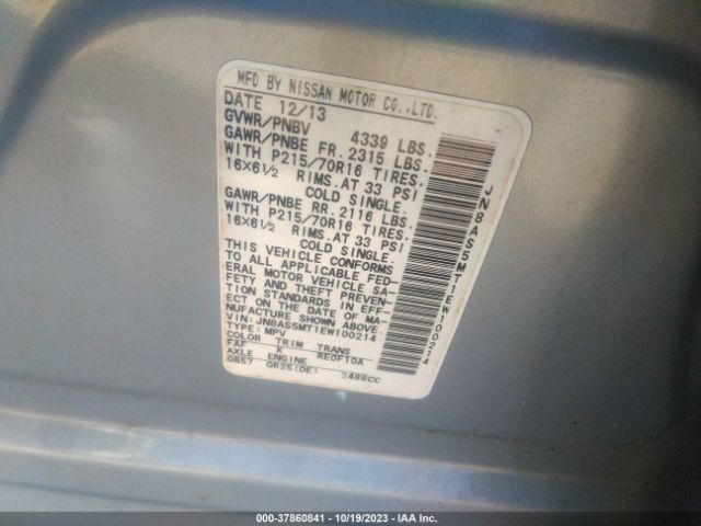 JN8AS5MT1EW100214 Nissan Rogue Select S