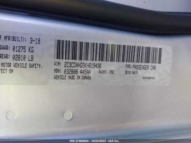 2C3CDXHG9KH619436 Dodge CHARGER GT