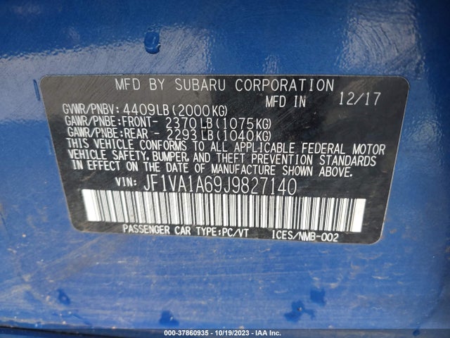 Subaru WRX 2018 JF1VA1A69J9827140 Image 9