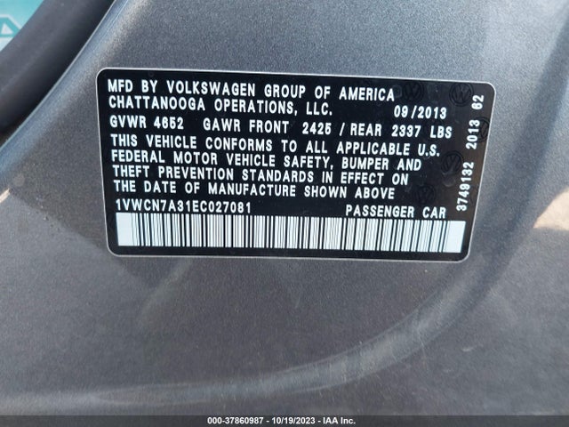 1VWCN7A31EC027081 Volkswagen Passat Tdi Sel Premium