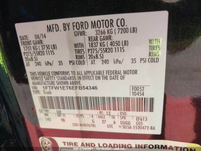 1FTFW1ET6EFB54346 Ford F-150 Xl/xlt/fx4/lariat