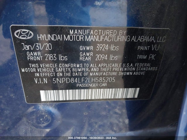 Hyundai ELANTRA SEL 2020 5NPD84LF2LH585205 Image 9