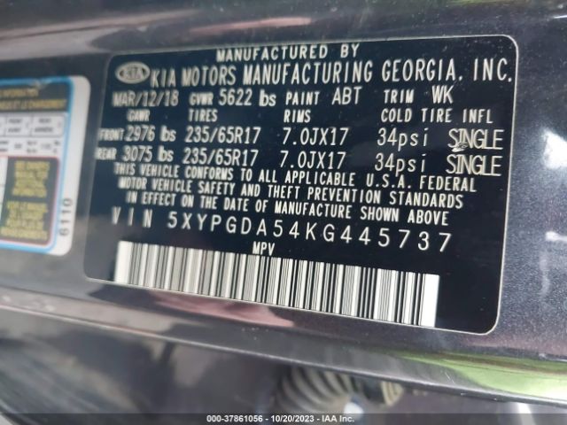 5XYPGDA54KG445737 KIA Sorento Lx V6