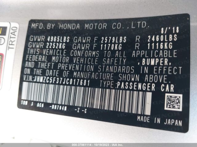 JHMZC5F37JC017681 Honda Clarity Plug-in Hybrid Touring