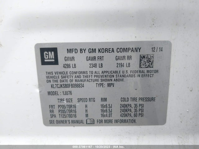 Chevrolet TRAX LS 2015 KL7CJKSB0FB098834 Image 9