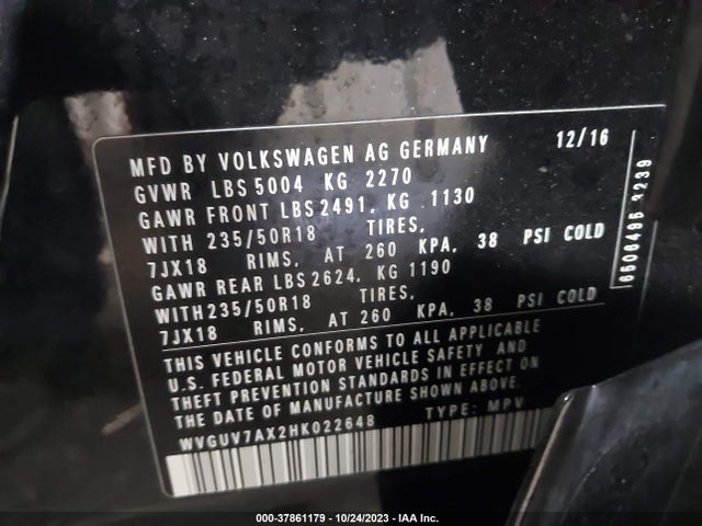 WVGUV7AX2HK022648 Volkswagen Tiguan Sport