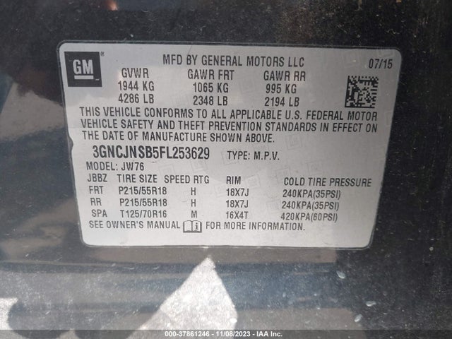 Chevrolet TRAX LTZ 2015 3GNCJNSB5FL253629 Image 9