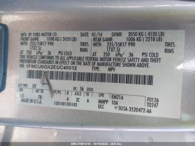 1FMCU0GX2EUC45012 Ford ESCAPE SE