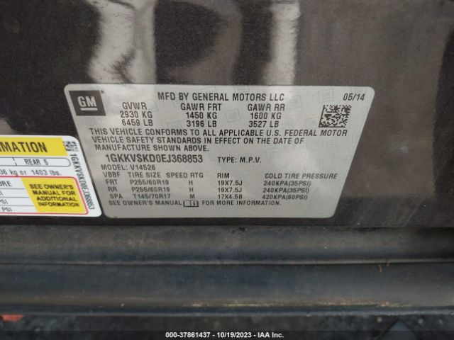 1GKKVSKD0EJ368853 GMC ACADIA SLT