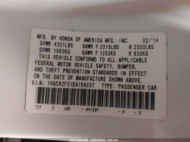 1HGCR2F51EA168007 Honda Accord Sport