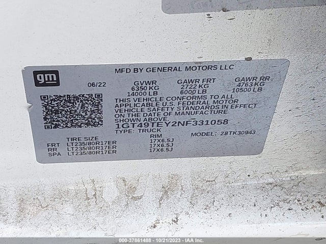Aukcja sprzedaży 2022 Gmc Sierra 3500hd 4wd  Long Bed Sle, vin: 1GT49TEY2NF331058, numer aukcji: 37861488