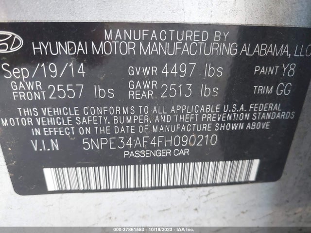 Hyundai Sonata 2.4l Limited 2015 5NPE34AF4FH090210 Image 9