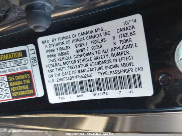 2HGFG3B57FH502607 Honda Civic Coupe Lx